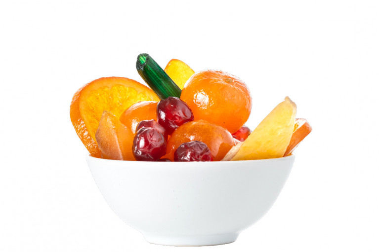 Jar of sliced assortment of candied fruit - confectionery's assortment