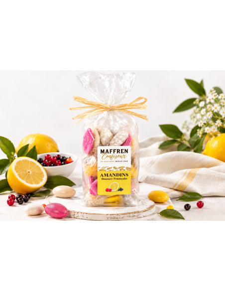 Amandins de Provence framboise, cassis, citron – sachet 100 g